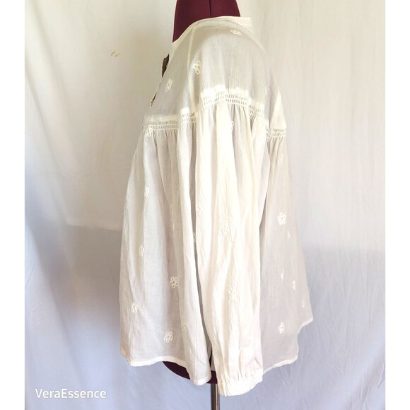 Electric & Rose Sasha Top Tunic Sheer Cotton Shirt in Cloud White Embroidered M - Picture 6 of 12